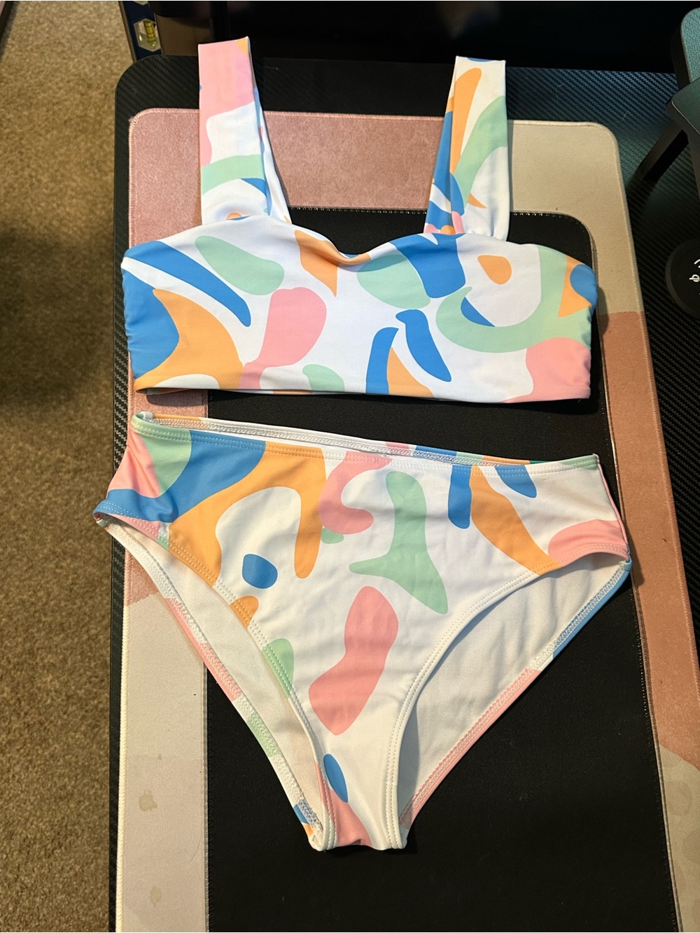 Pastel Abstract Print High Waisted Bikini Set Multicolor